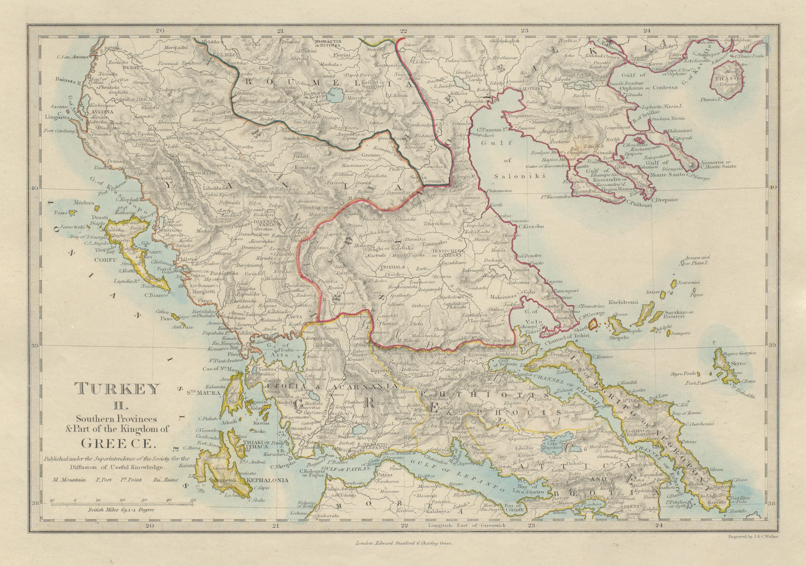 GREECE Corfu Ionian Euboea Kephalonia Saloniki Yania Roumelia SDUK 1874 map